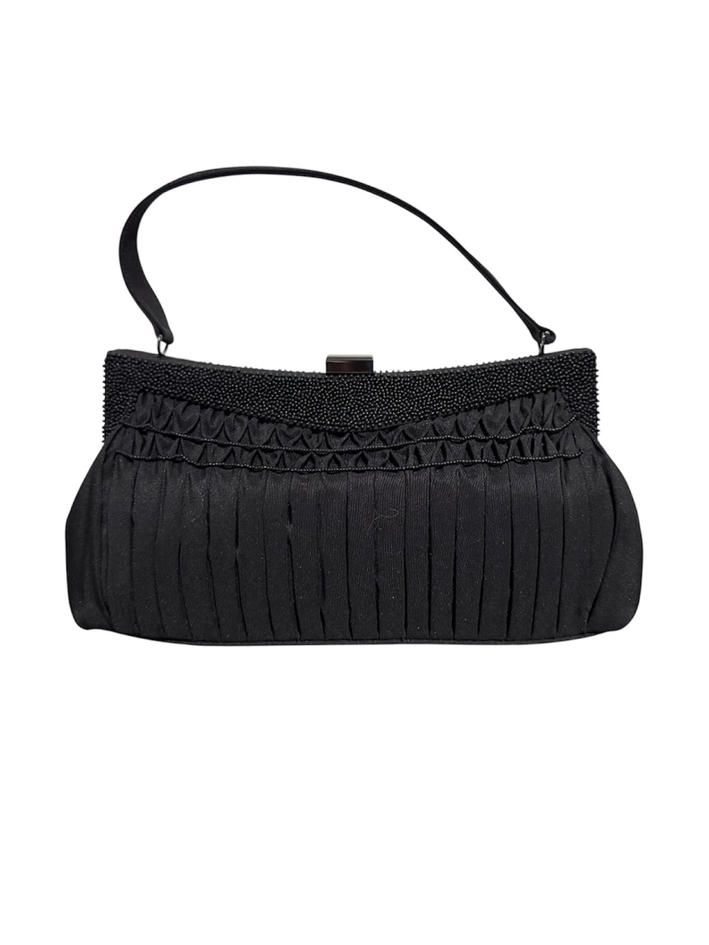 Preston & York Black Pleated Beaded Evening Clutch